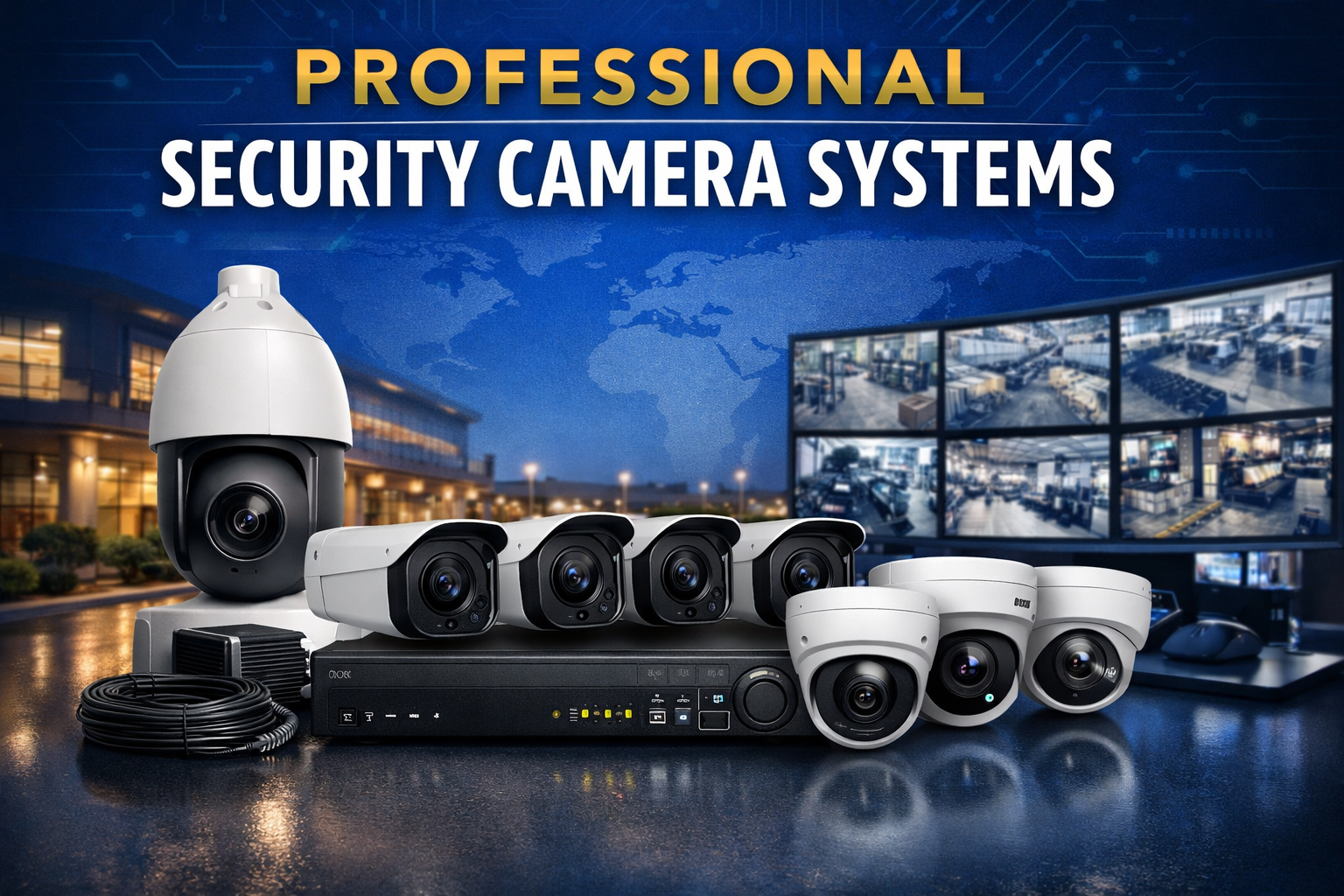 Professional security camera systems Professional security camera system with PoE cameras and NVR for business surveillance